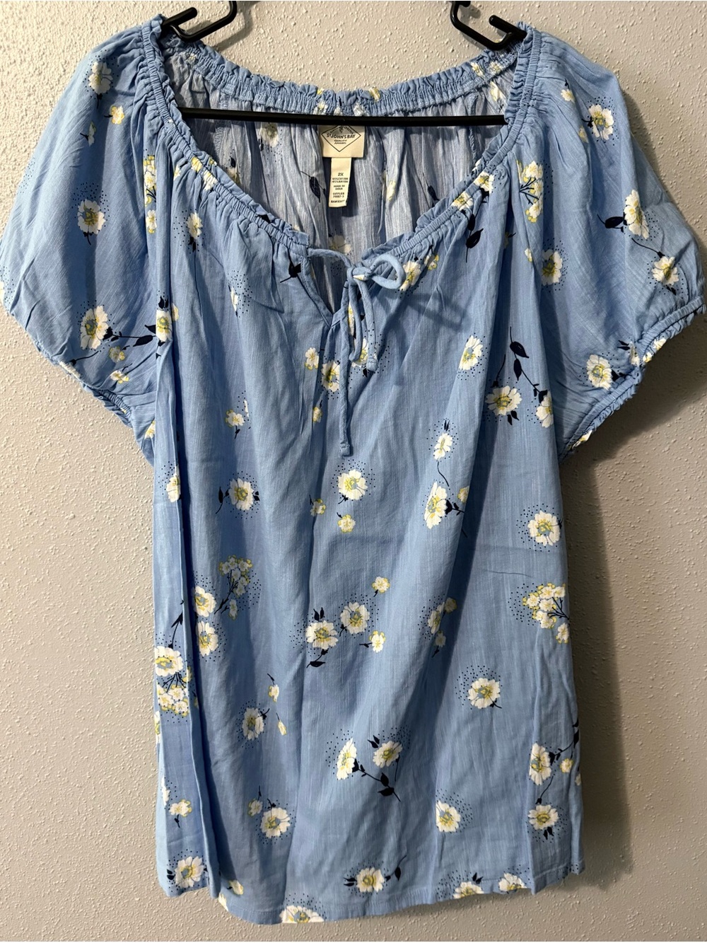 St. John's Bay Light Blue Floral Tie-Front Peasant Blouse
